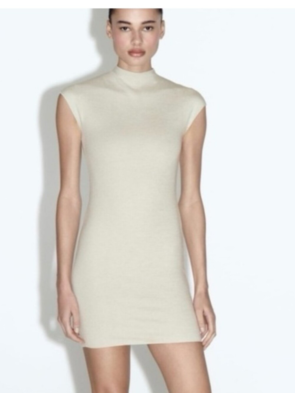 Zara Cream Mock Neck Sleeveless Mini Dress